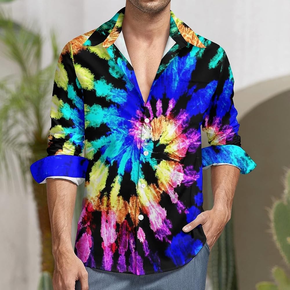 Amazon.com: MENRIAOV Tie Dye Mens Graphic Long Sleeve Button