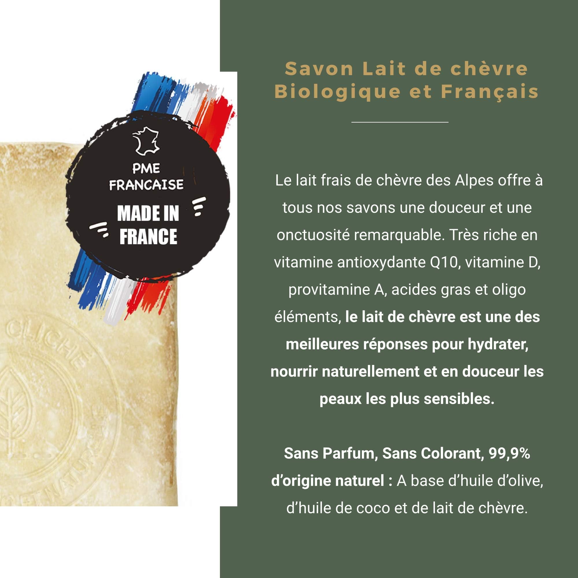 Savon au lait de chèvre frais Bio - Fabrication Française - Peaux ultra sensible type eczémas, psoriasis ou acné - Lot de 2 (2x100g)