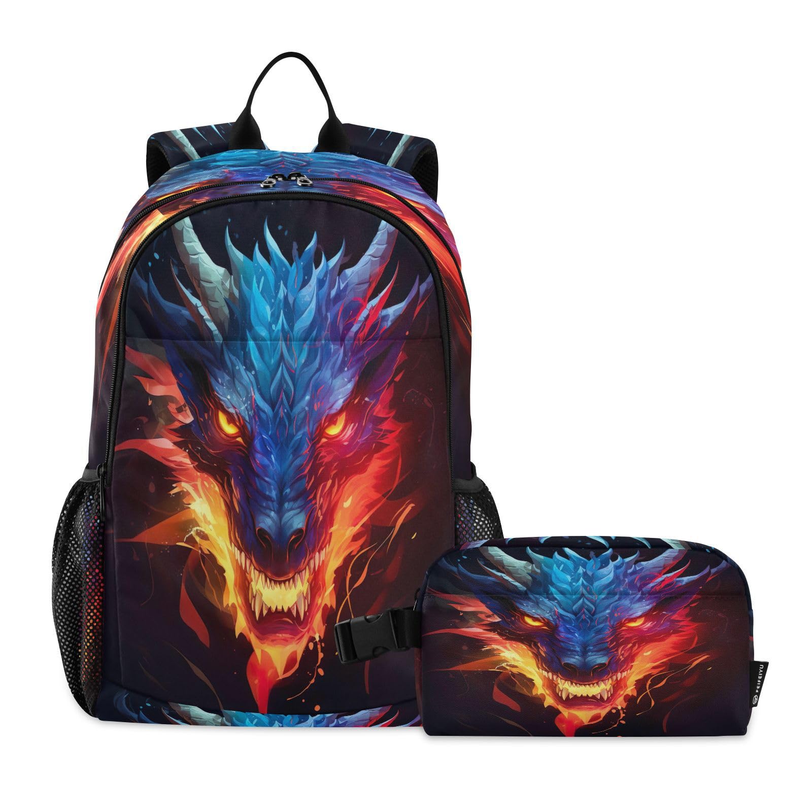 Dragon Kids Backpack for Girls Boys School Bookbag with Insulated Lunch Box for Elementary Students Middle School Teen Girls Backpacks