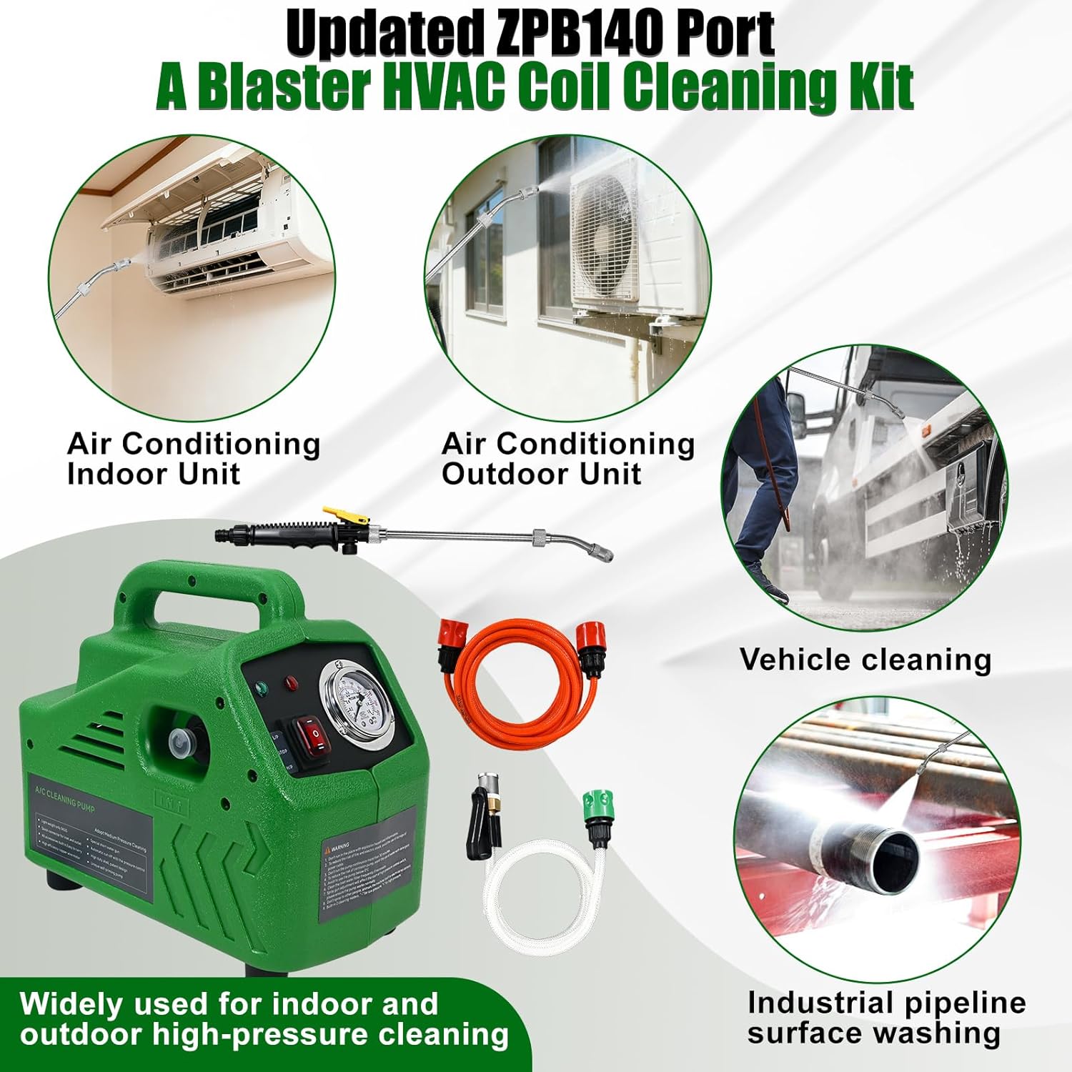 ZPB140 Port A Blaster HVAC Coil Cleaning, Portable Pressure Washer, Coil Jet Cleaner for ac Unit 120V 80W Suitable for Indoor and Outdoor Flow Rate 4L/min Can only be Used with Water, not for air