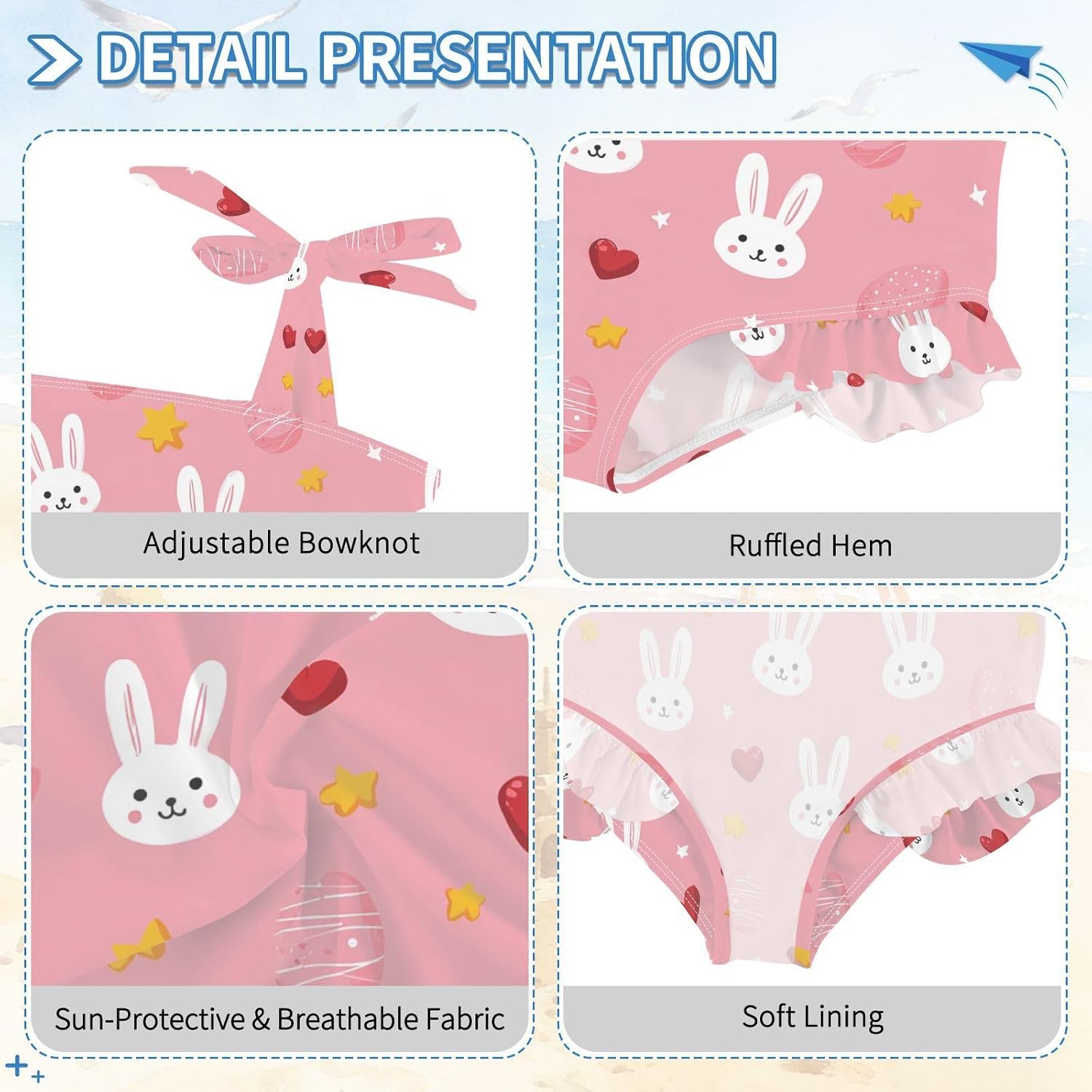 visesunny Toddler Girl Swimsuit Adjustable Strap Swimwear Cute Rabbit Eggs Bathing Suits for Girls 18M-6Y
