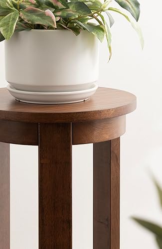 Miniatura 5 de Kate and Laurel Foxford - Moderna mesa redonda escalonada, 12 x 12 x 30 pulgadas, color marrón nogal, soporte circular de dos niveles para plantas
