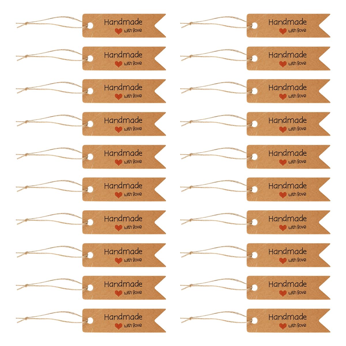 Bojueshaw 100pcs Handmade Gift Tags,Kraft Paper Love Labels,Thank You Cards with Twine,Vintage Labels for Crafts Valentines Tags(Brown)