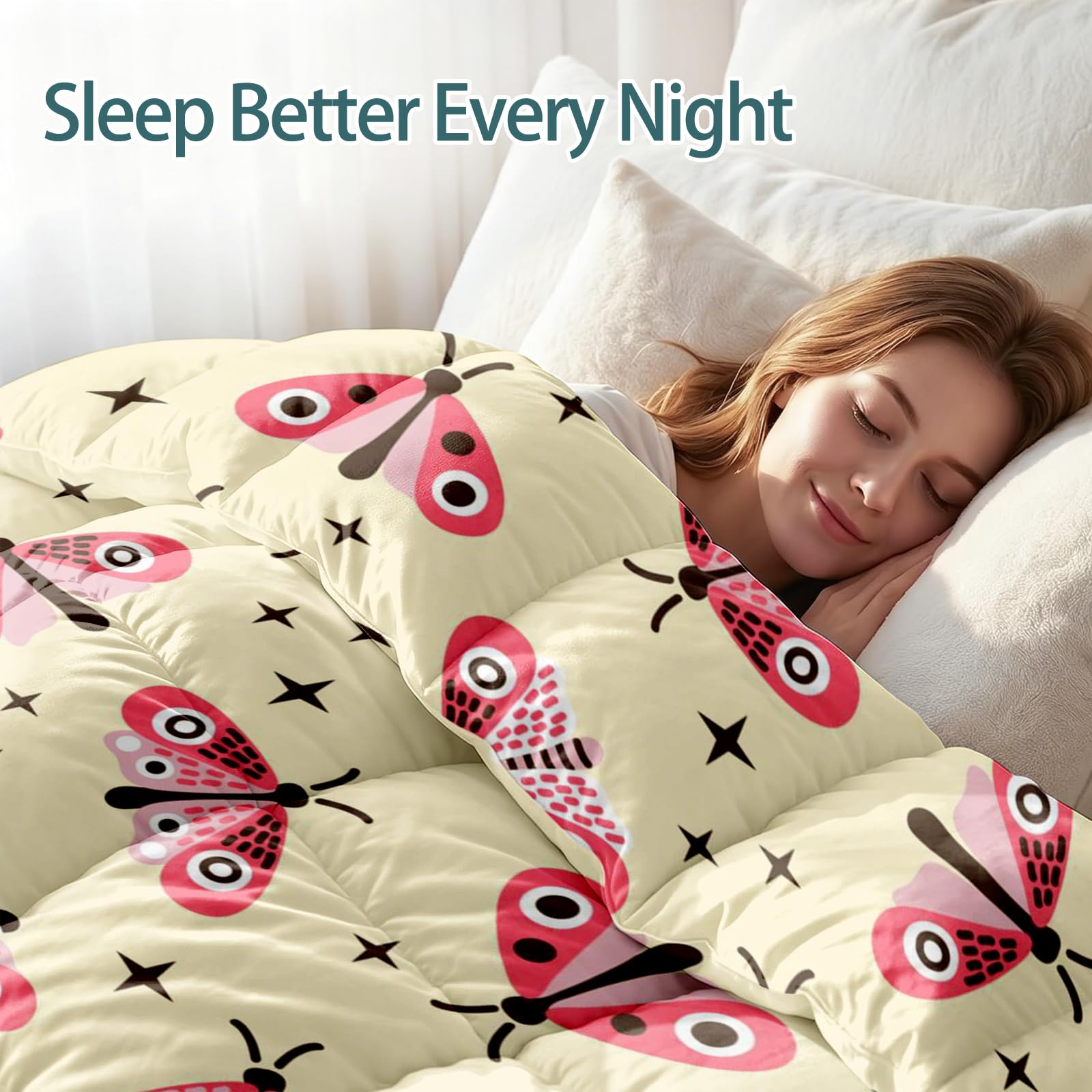 Couette 220x240 Imprimée Réversible Cartoon Papillon Duvet 2 Personnes
