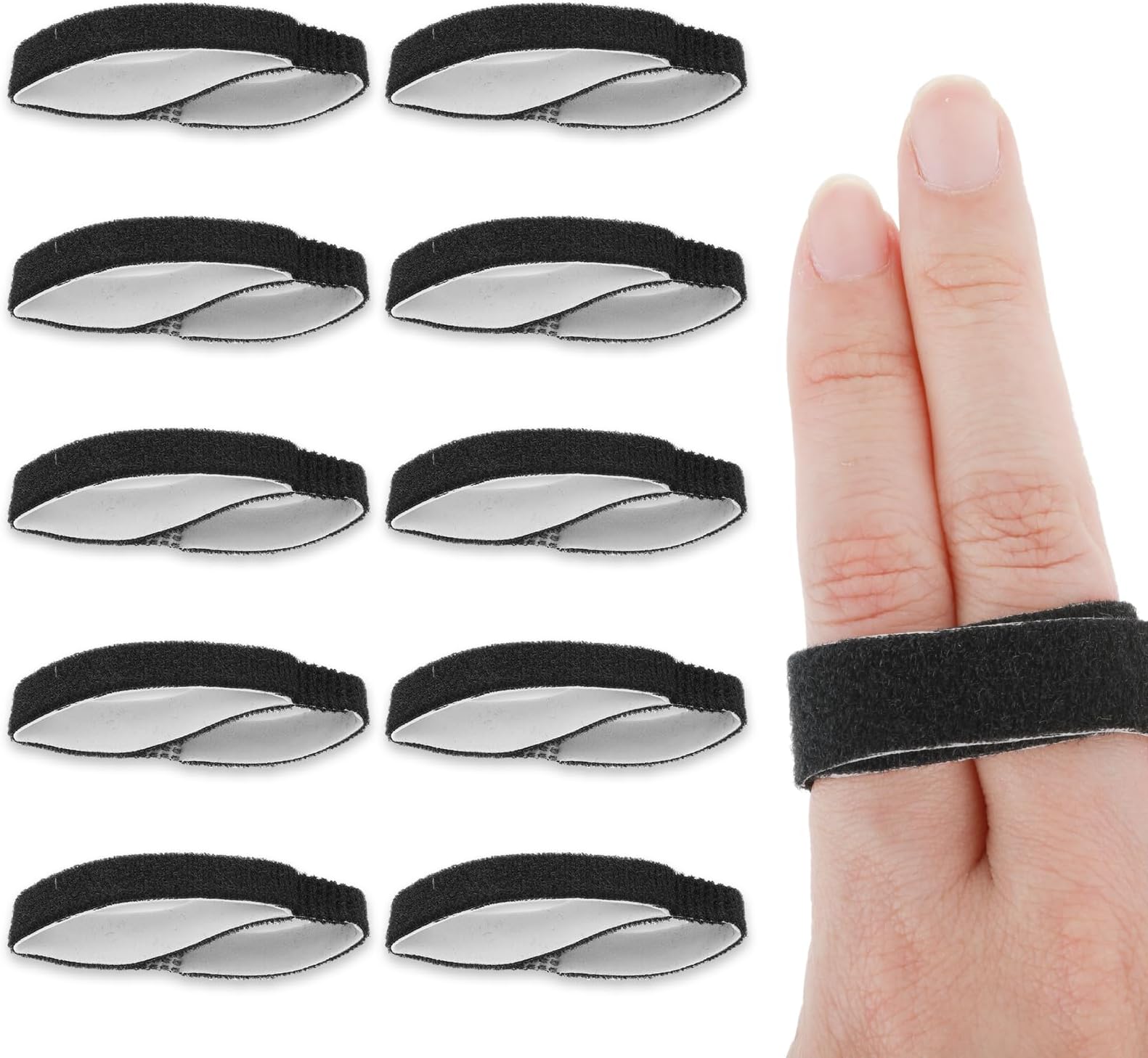 Gjinxi 10 Pack Tape Finger Straps With Padded Hook and Loop Finger Buddy Strap Fingers Fixation Strap Thicken Pinky Splint Pinky Finger Splint for Injured Finger Support Knuckle Stabilizer(Black)