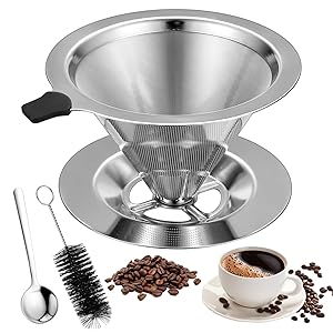 Filtro de Café de Acero Inoxidable, Filtro Cafetera Goteo Reutilizable Manual para Preparar Café, Accesorio de Filtro de Café