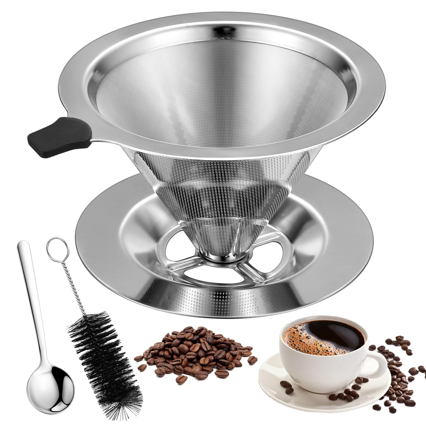 Filtro Per Caffè Riutilizzabile In Acciaio Inox – Pour Over Pieghevole, Doppia Maglia, Per Viaggi E Campeggio - 2