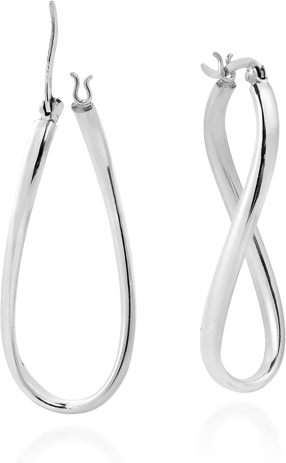 Sleek Modern Twist Bent Oval V-Lock .925 Sterling Silver Hoop Earrings | Hoop Earring Set for Women | Continuous Endless Hoop