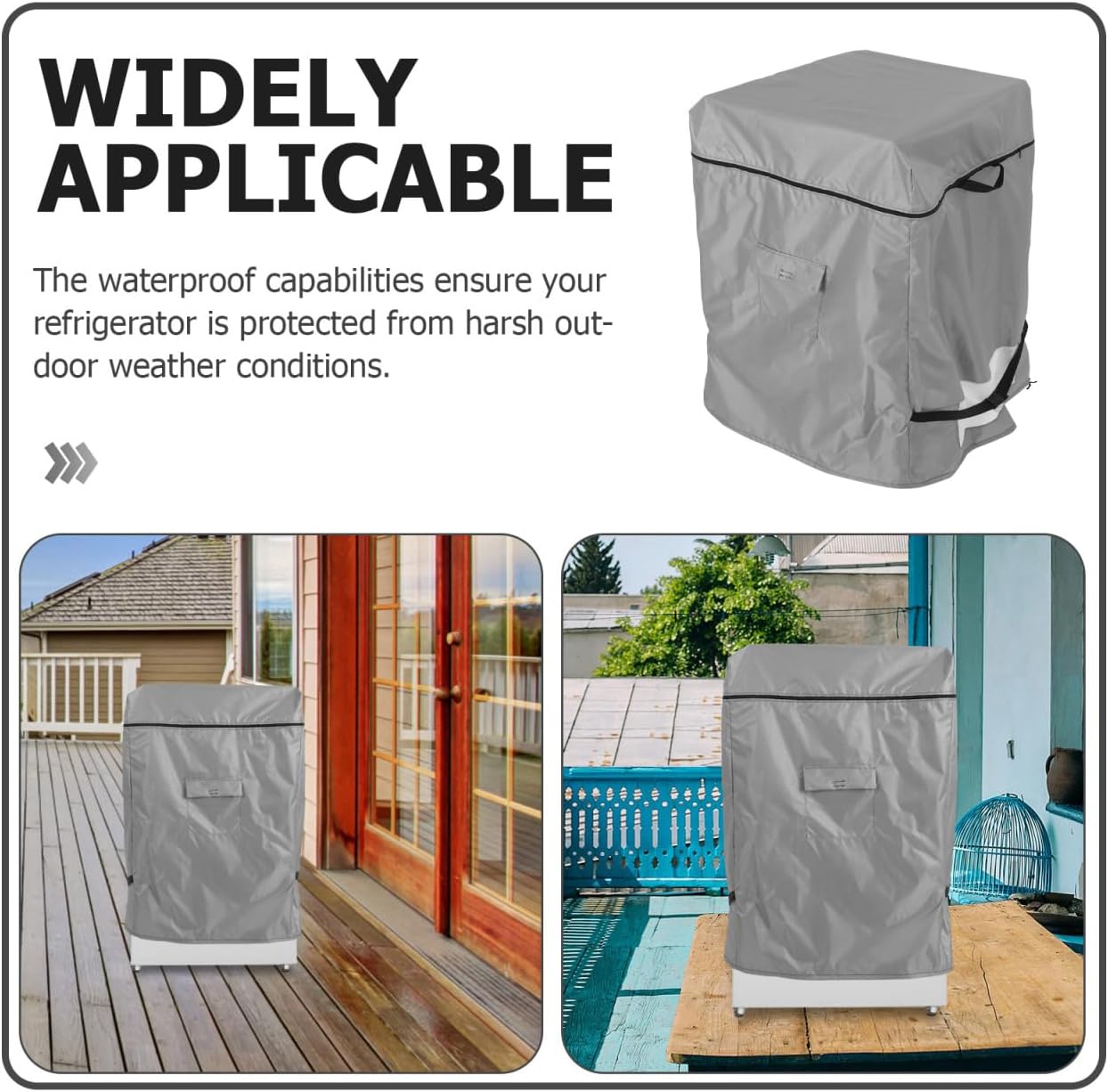 Outdoor Refrigerator Cover Heavy Duty Waterproof Freezer Protector with Zipper for Patio Camping and Outdoor Kitchens 33.46X25.00X22.04 Inch