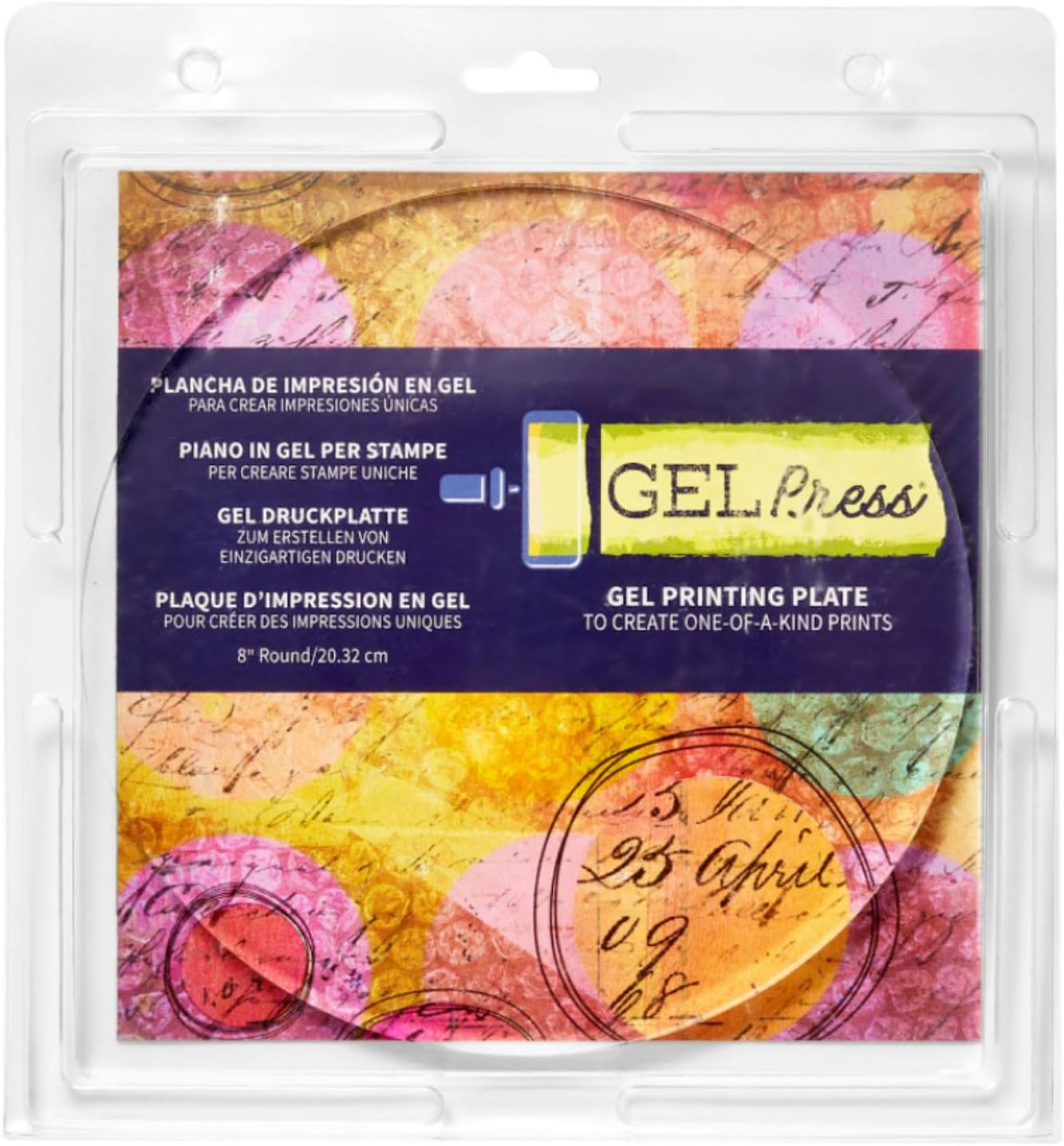 Gel Press Monoprinting Print Plate - 8” Circle (20.3 cm) Gel Plate - Printmaking Supplies - Reusable Gel Printing Plates for Press Art for Card Making, Scrapbooking, Journaling, Arts & Crafts