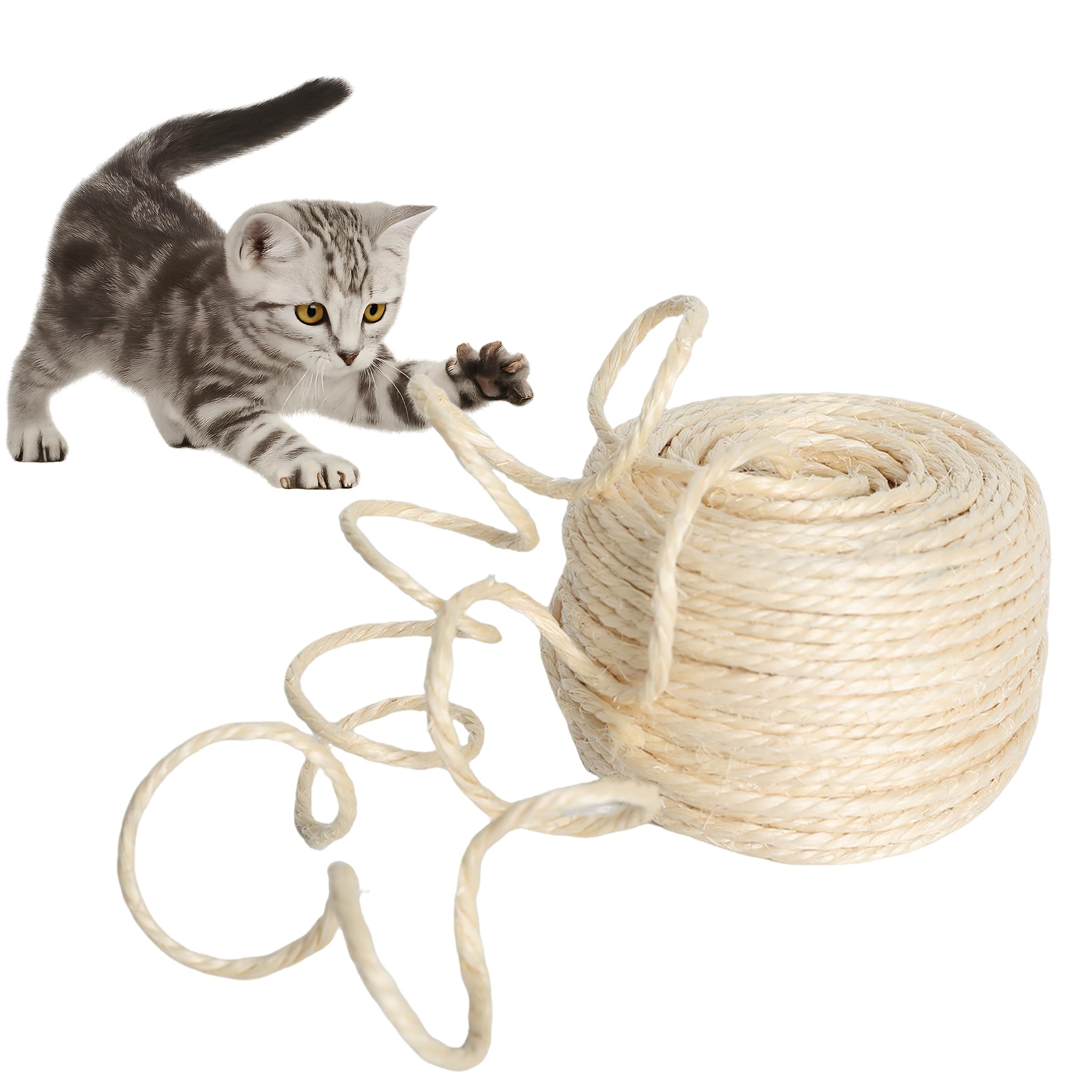 Sisal Rope for Cat Scratcher, 50m x 4mm, Cat Scratching Sisal Rope for Cats Tree Kittens Replacement or Recover Ropes for Tower, DIY Projects for Scratch Post Cat Scratching Post Replacement