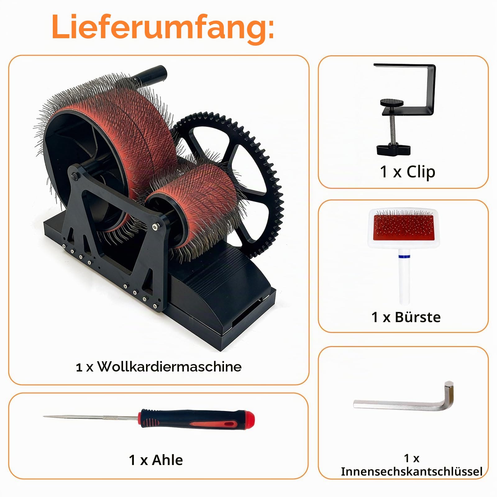 Kardiermaschine, Manuelle Wollkardiermaschine mit Bakelit-Sockel, Schnelles Farbmischen, Kämmen, Spinnen, Wollfaser-Trommelkardiermaschine für DIY-Basteln Filztiere Herstellen