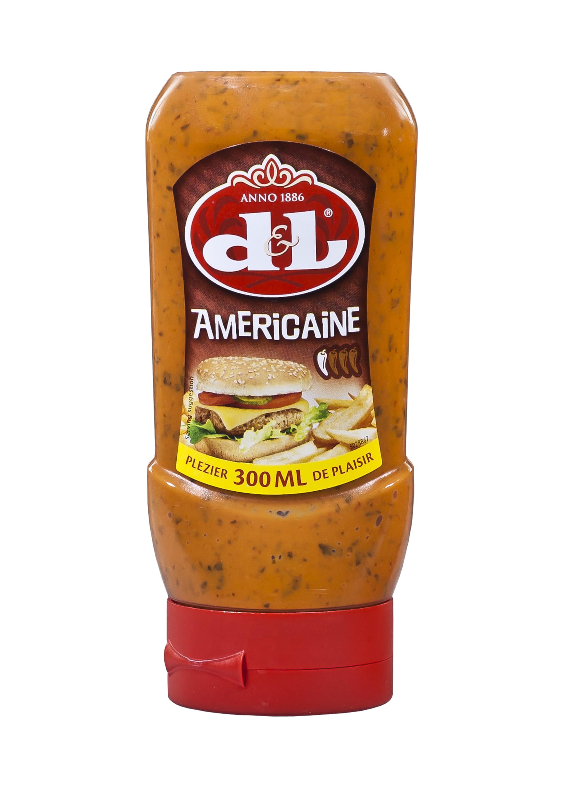 D&L Americaine Sauce pour barbecue belge à base de tomates, épicée et légèrement piquante de Devos & Lemmens, burgers et frites, sauce viande et poisson, ailes de poulet 300 ml