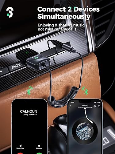 Miniatura 6 de Adaptador Bluetooth 5.3 para automóvil, micrófono más fuerte y cancelación de ruido Bluetooth auxiliar de 0.138 in para automóvil con micrófono