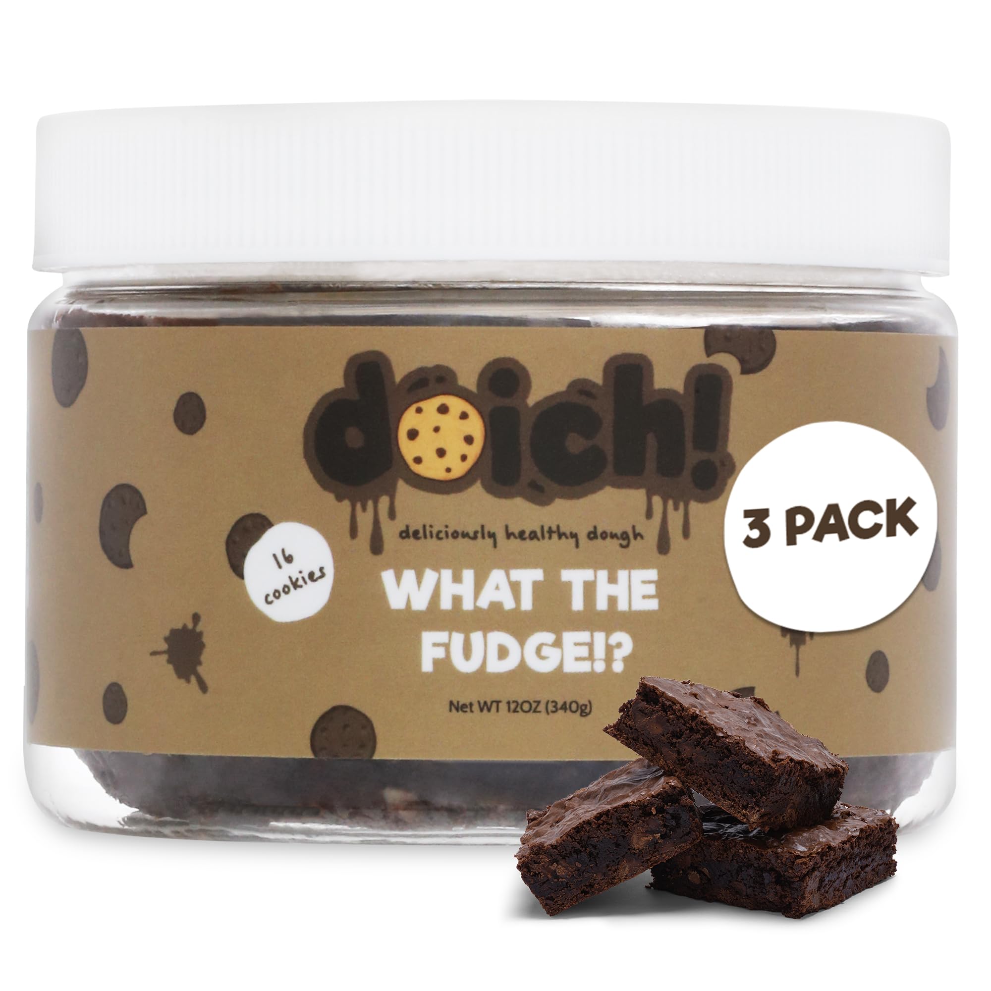Doich What The Fudge Cookie Dough (3-Pack) Healthy Cookies - High Protein, Low Sugar Snack - Ready to Eat Baked Goods Dessert - Gluten Free, Vegan, Kosher