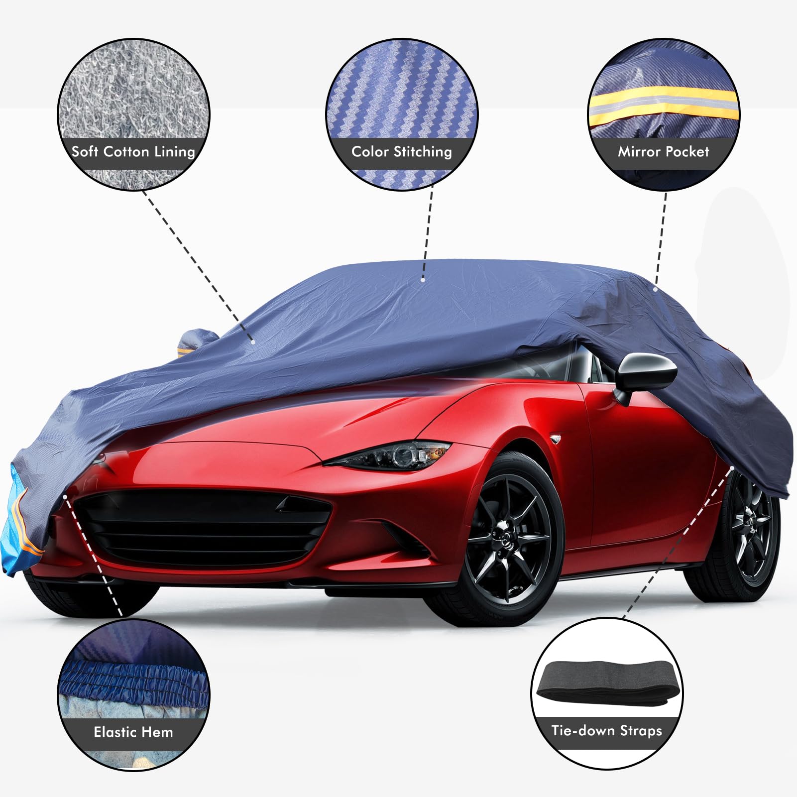 Car Cover Waterproof All Weather 6 Layers Outdoor Full Exterior Cover Rain Sun UV Snowproof Protection with Zipper — view 2