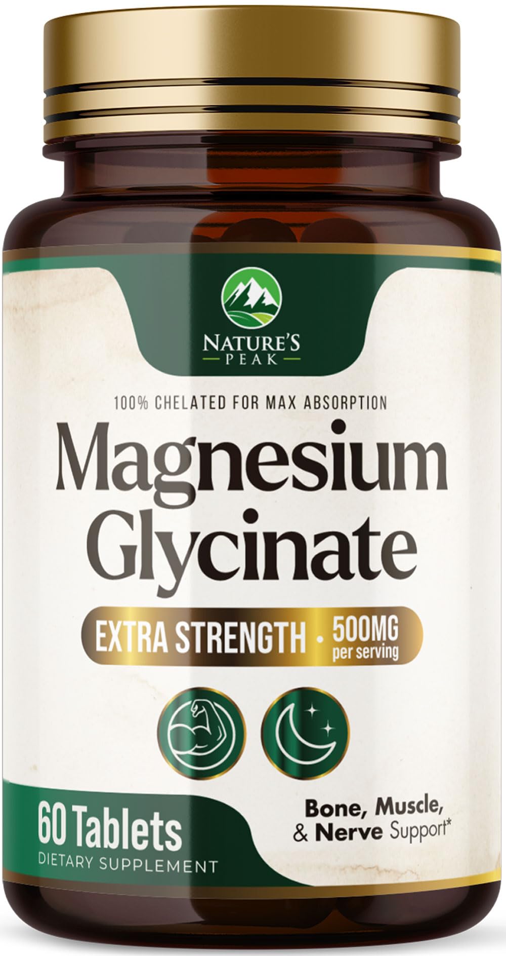 Magnesium Glycinate 500mg Per Serving - Chelated Magnesium Supplement for High Absorption Supplement - Muscle, Bone & Heart Health Support - Easy on Stomach Non-GMO Vegan, USA Bottled - 60 Tablets 60 Count (Pack of 1)