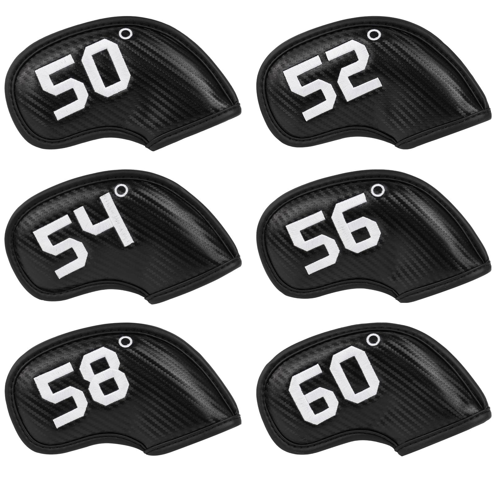 Craftsman Golf 6pcs Golf Club Wedge Covers Protective Headcover 50° 52° 54° 56° 58° 60° Woven Embossed Faux Leather Black fit RH and LH