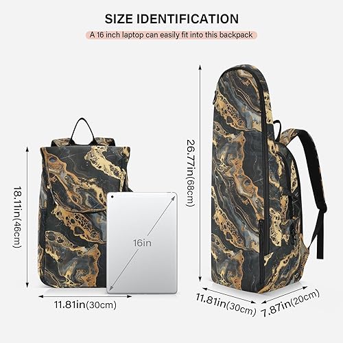 Miniatura 3 de Bolsa deportiva de tenis para mujer, grande, resistente, mármol negro y dorado, figura sin costuras, 2 raquetas, bolsa de cubierta de raqueta de