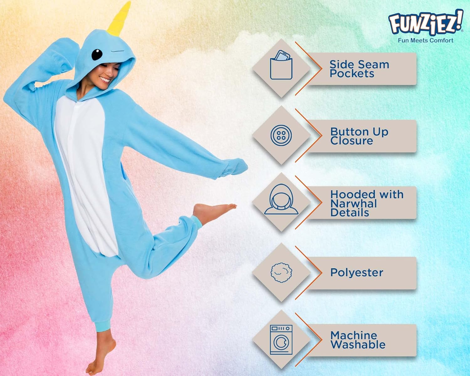 Funziez! Sea Creatures Onesie Lobster, Clown Fish, Hammerhead Shark, Octopus, Squid - Plush Adult Animal Costume Jumpsuit - Image 4