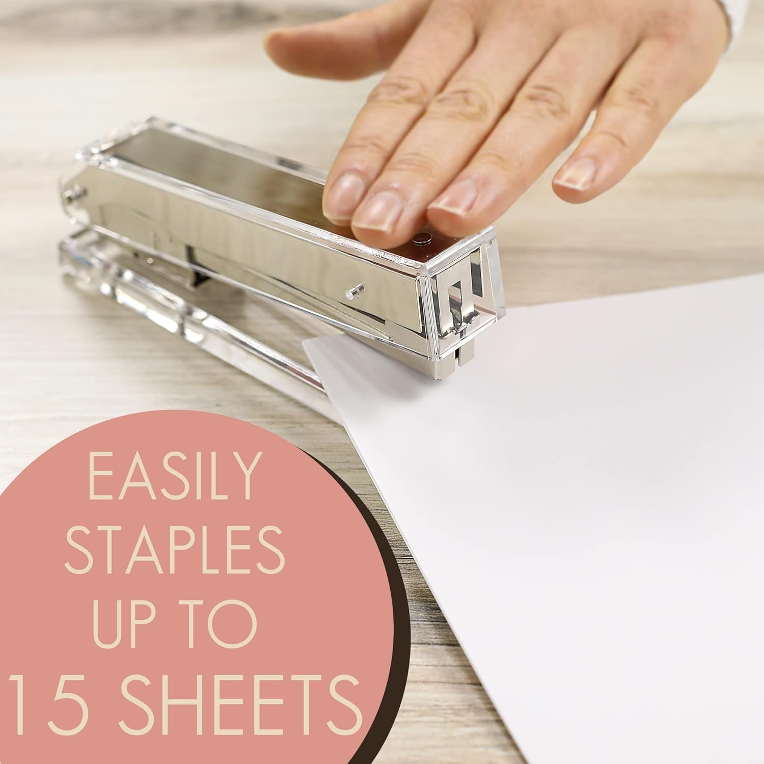 OfficeGoods Silver Acrylic Stapler Bundled with Silver Acrylic Tape Dispenser, Acrylic & Silver Stainless Steel Scissors, Silver Electric Pencil Sharpener