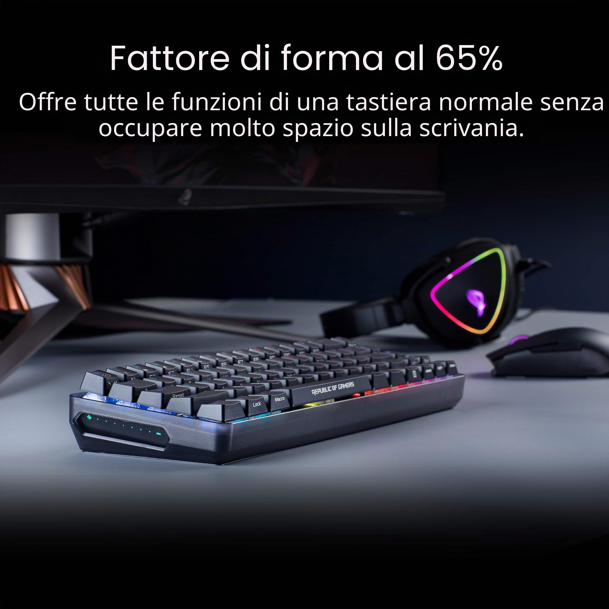 ASUS ROG Falchion NX - Tastiera da gaming meccanica wireless a 2,4 GHz, 68 tasti, superficie laterale touch, protezione in policarbonato, switch NX RED e 400 ore di autonomia, illuminazione RGB,