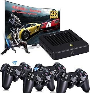 Retro Video Game Console,4K HDMI HD Output Android TV Super Box,Built-in 30000/40000/60000+Classic Video Game In TF Card,with 4 Classic Controllers, Plug and Play Games Console In 40+ Emulator Console