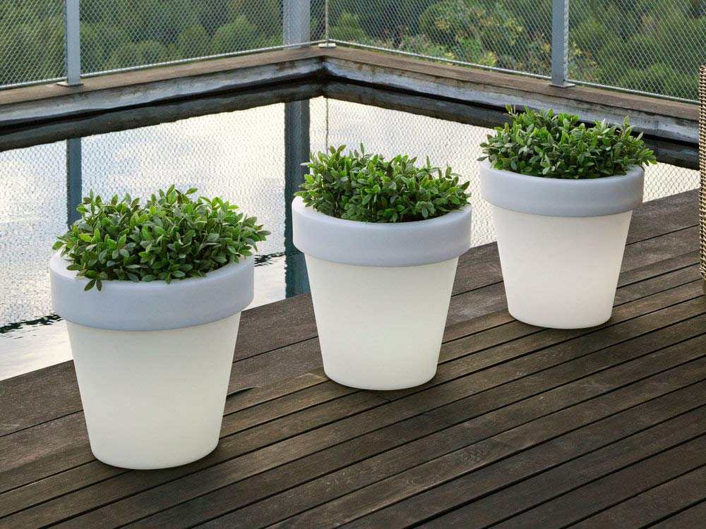Pot de fleur lumineux en polyéthylène blanc diamètre 45 cm MAGNOLIA blanc