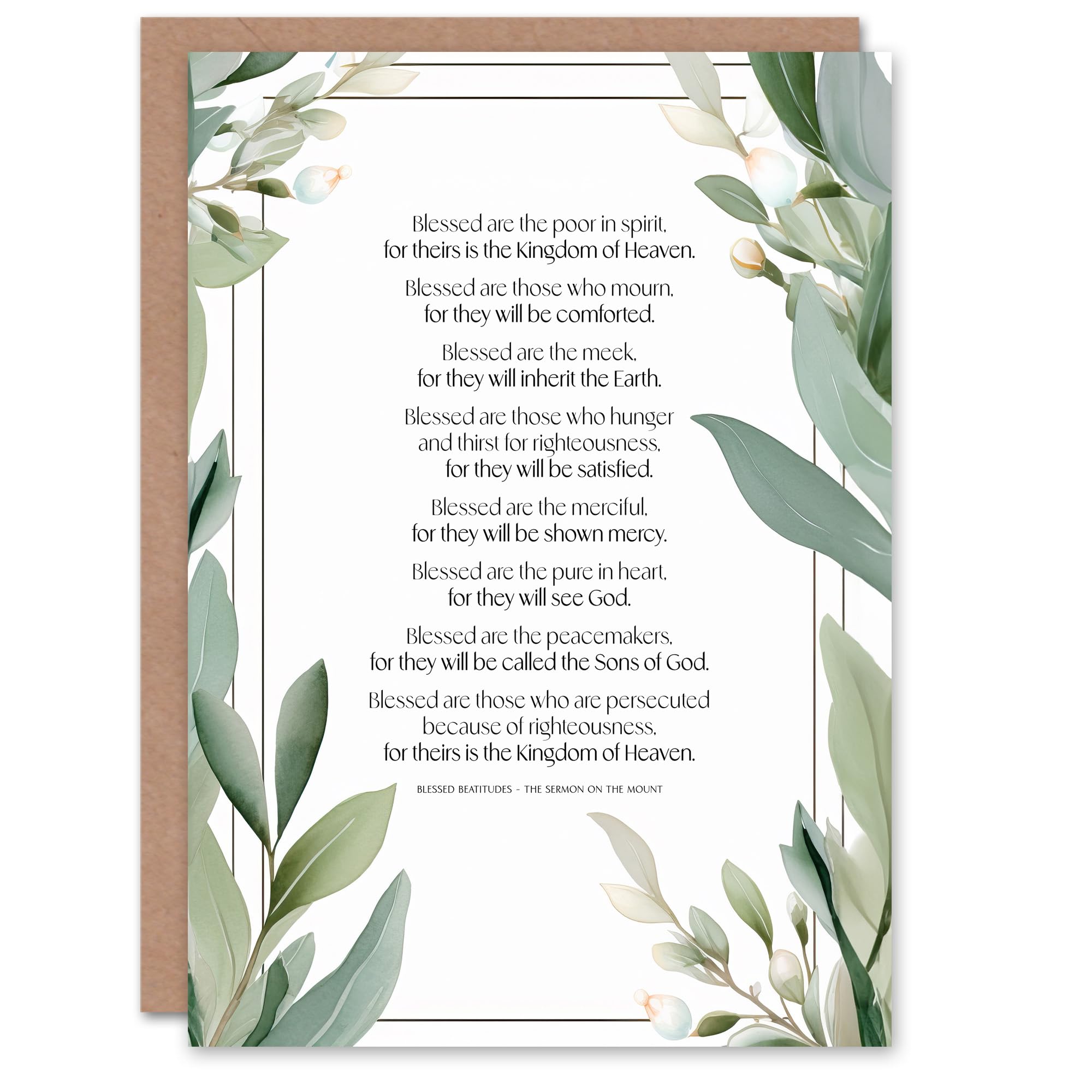 Artery8 Christian Birthday Card Beatitudes Sermon on the Mount Matthew Gospel Green Blank Card For Him Or Her