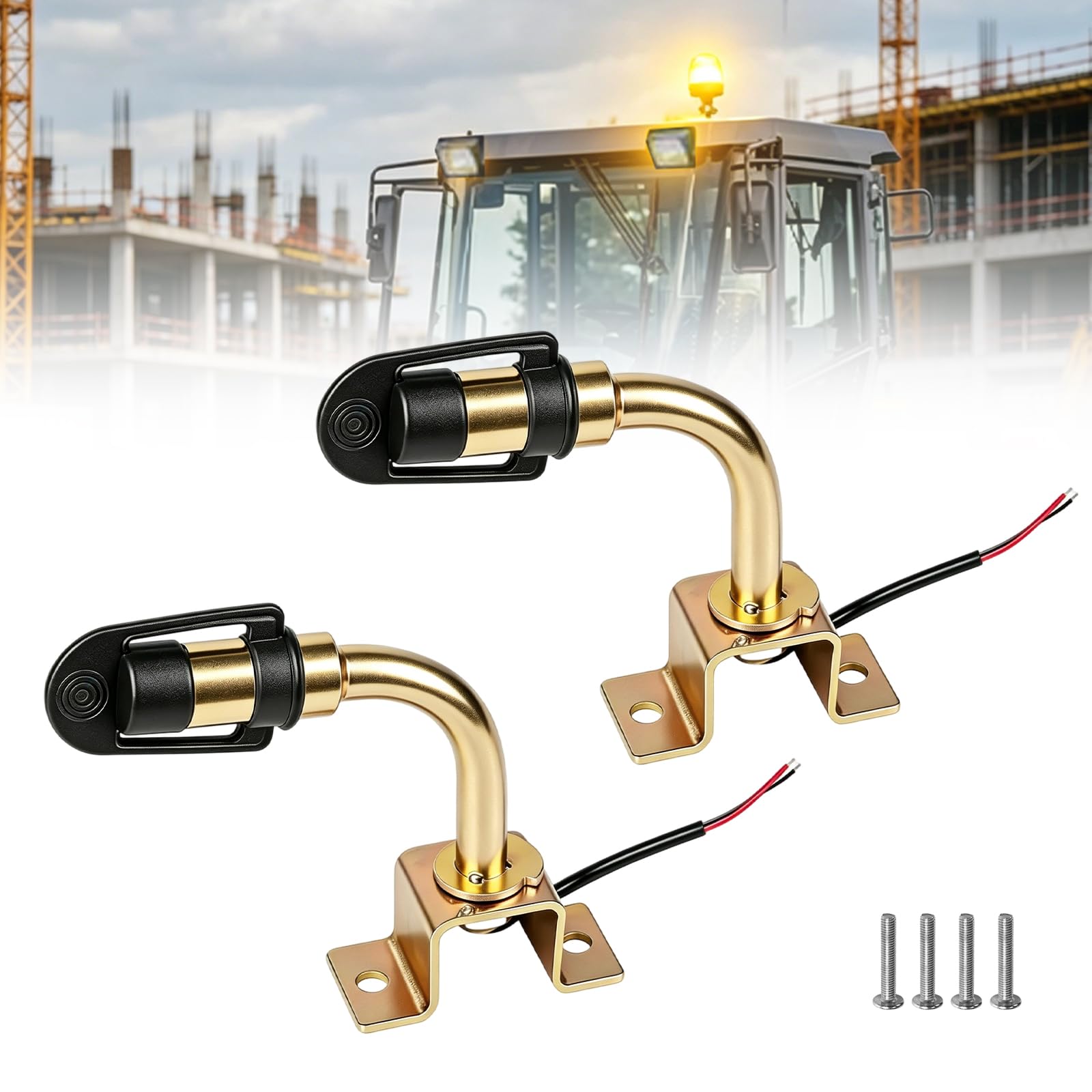 2 supporti per luci circolari, 90°, a forma di L, universale, 12 V/24 V, con cavo e tappo in gomma, luce di avvertimento rotante lampeggiante per macchine agricole, trattori, carrelli elevatori