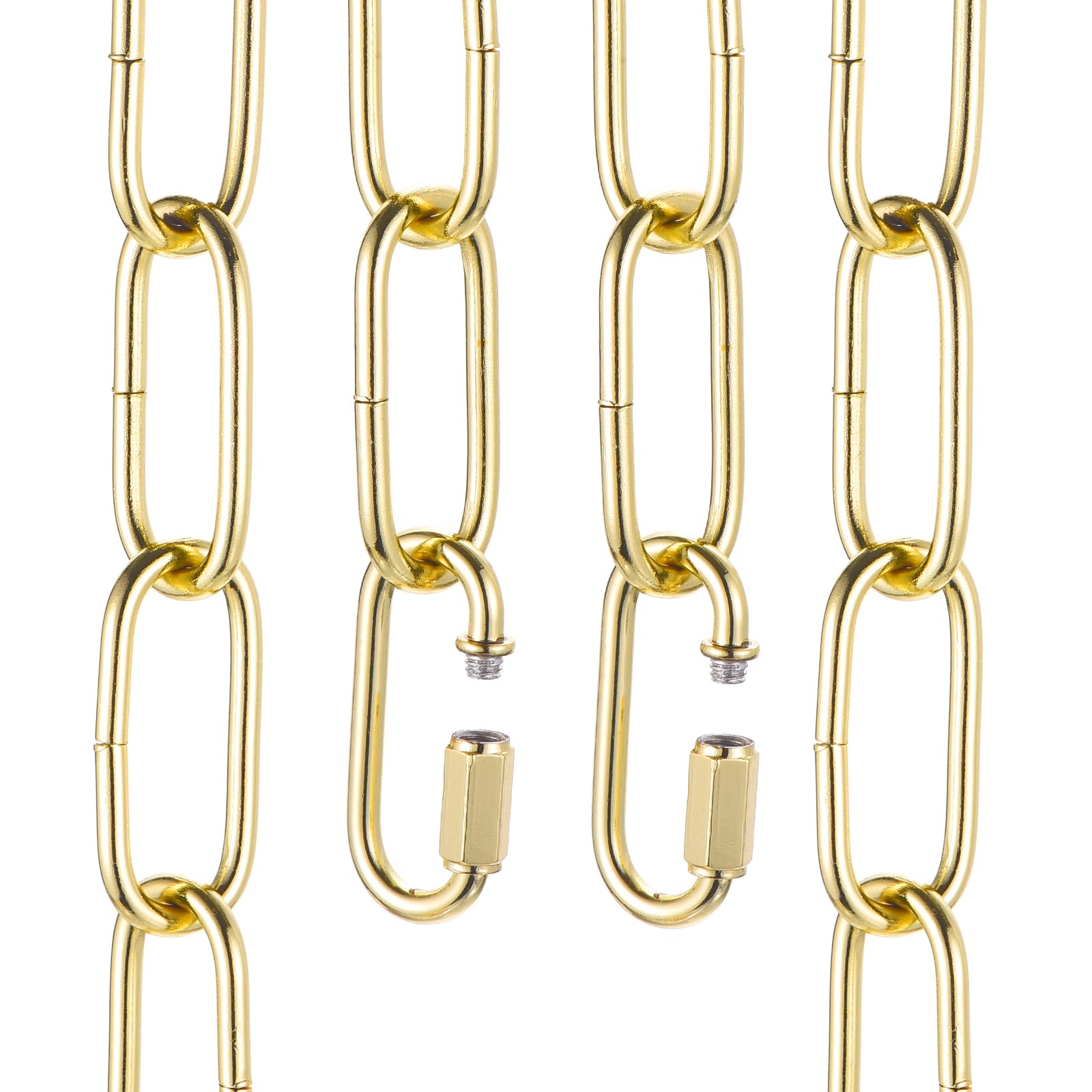 sourcing map 3ft Lighting Hanging Chain, 4mm/0.16" Looping Metal Pendant Chandelier Chain Extension with 2 Quick Link Lock for Hanging Plant Pendant Chandelier Light Fixture, Light Golden