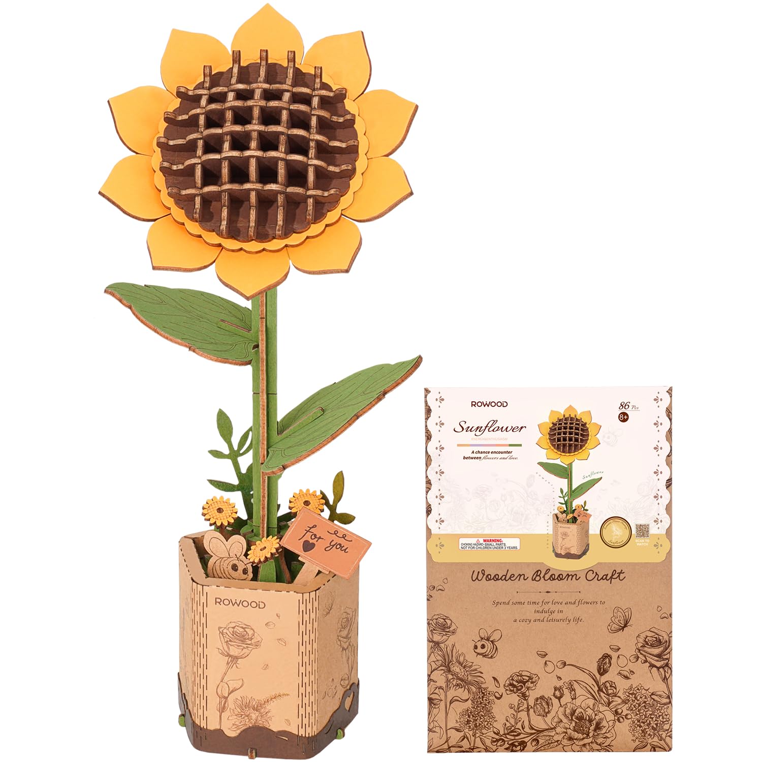rowood 3D Holzpuzzle Sonnenblume, DIY Blumenmodellbausatz