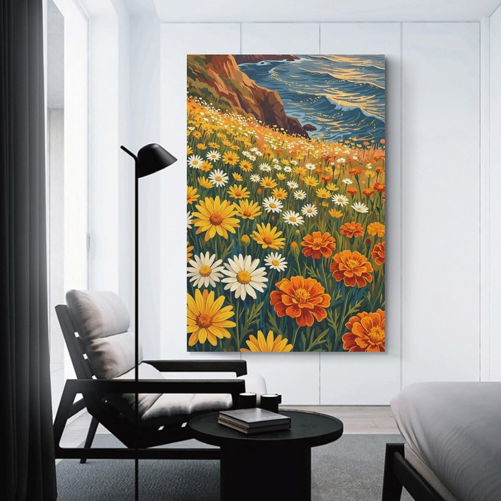 Junmoney Coastal Wildflower Meadow Wall Art Print 20x30inch(50x75cm), for Hallway, Entryway Or Landing, Wall Decor to Refresh Empty Corners, for Cosy Room Updates