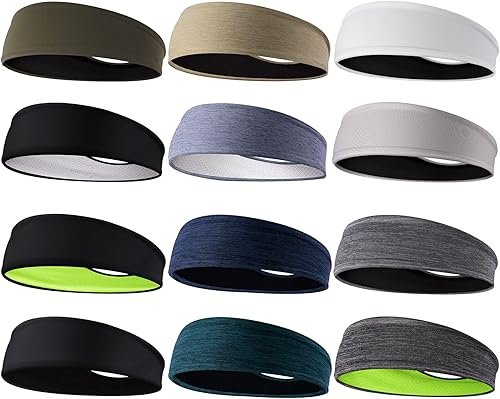 Braylin Bandas para el sudor para hombres, paquete de 12 diademas para hombres, diademas deportivas para hombres, absorben el sudor, antideslizantes