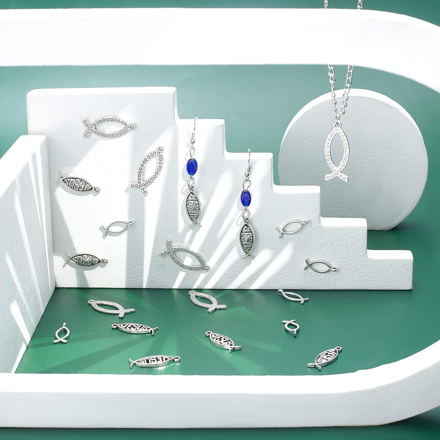 CHGCRAFT 150Pcs Jesu Christian Fish Charms Bulk Antique Silver Tone for Jewelry Making - Image 4