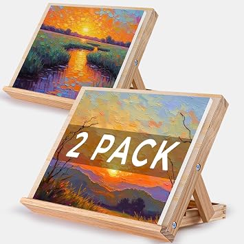 koseibal Art Easel for Painting, Tabletop Wooden Easel Stand,Adjustable Angle Portable Easel for Canvas, Ipad, Book, Artwords Display 2 Pack