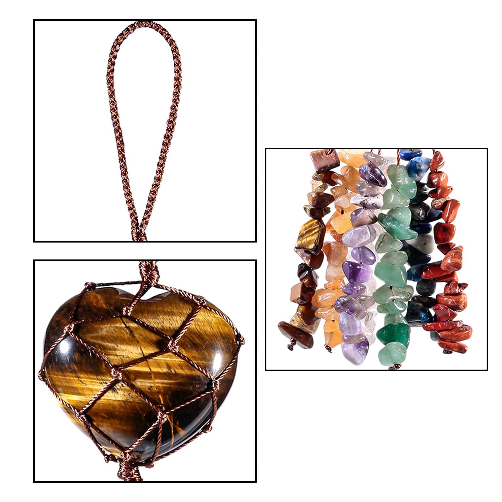 KYEYGWO Tiger's Eye Stone 7 Chakra Crystal Stone Heart Hanging Ornament - Image 2