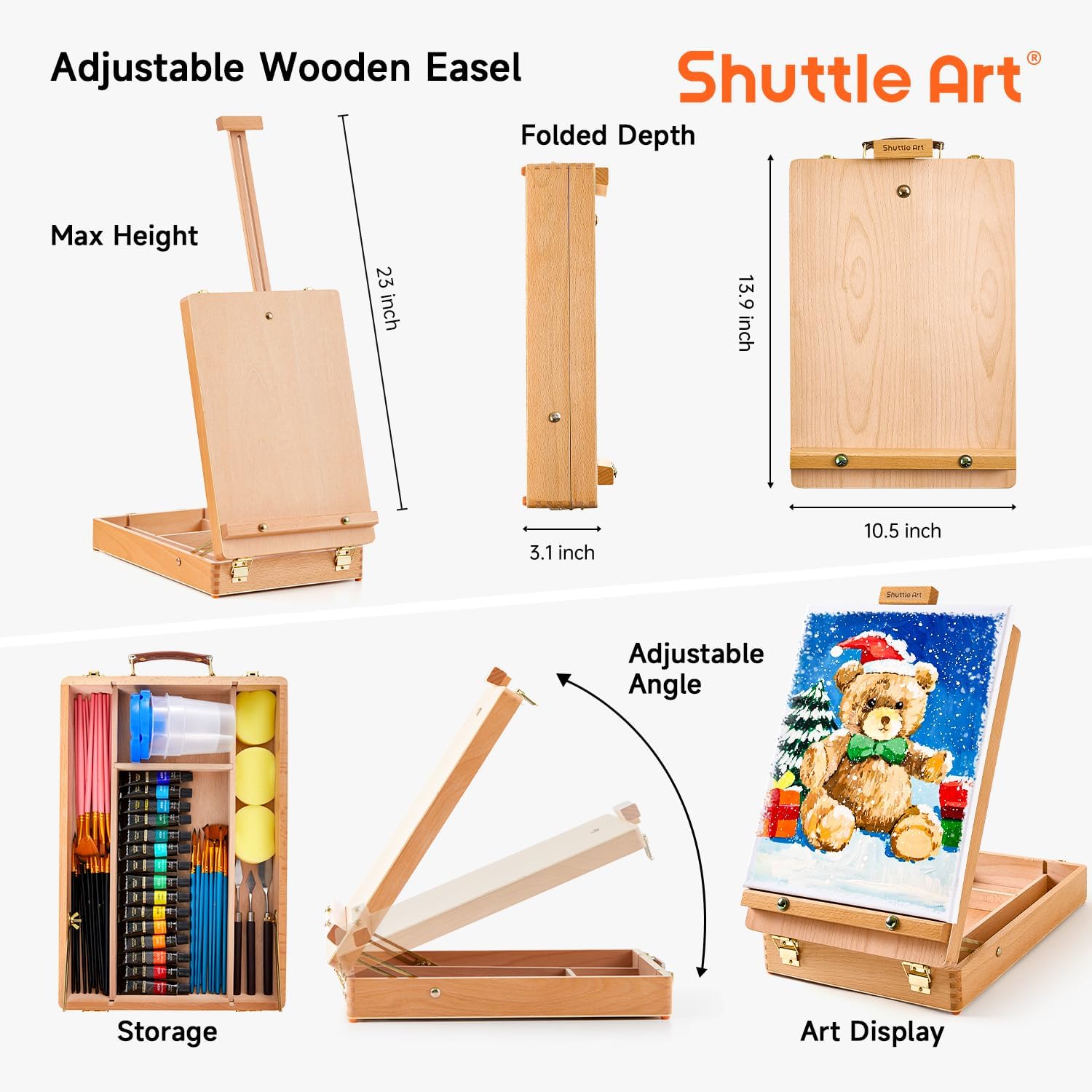 Shuttle Art Zestaw do malowania artystycznego, zestaw artystyczny ze stojakiem i sztalugą drewnianego blatu, farby akrylowe, akwarela, gwasz, farby olejne, materiały plastyczne dla dorosłych