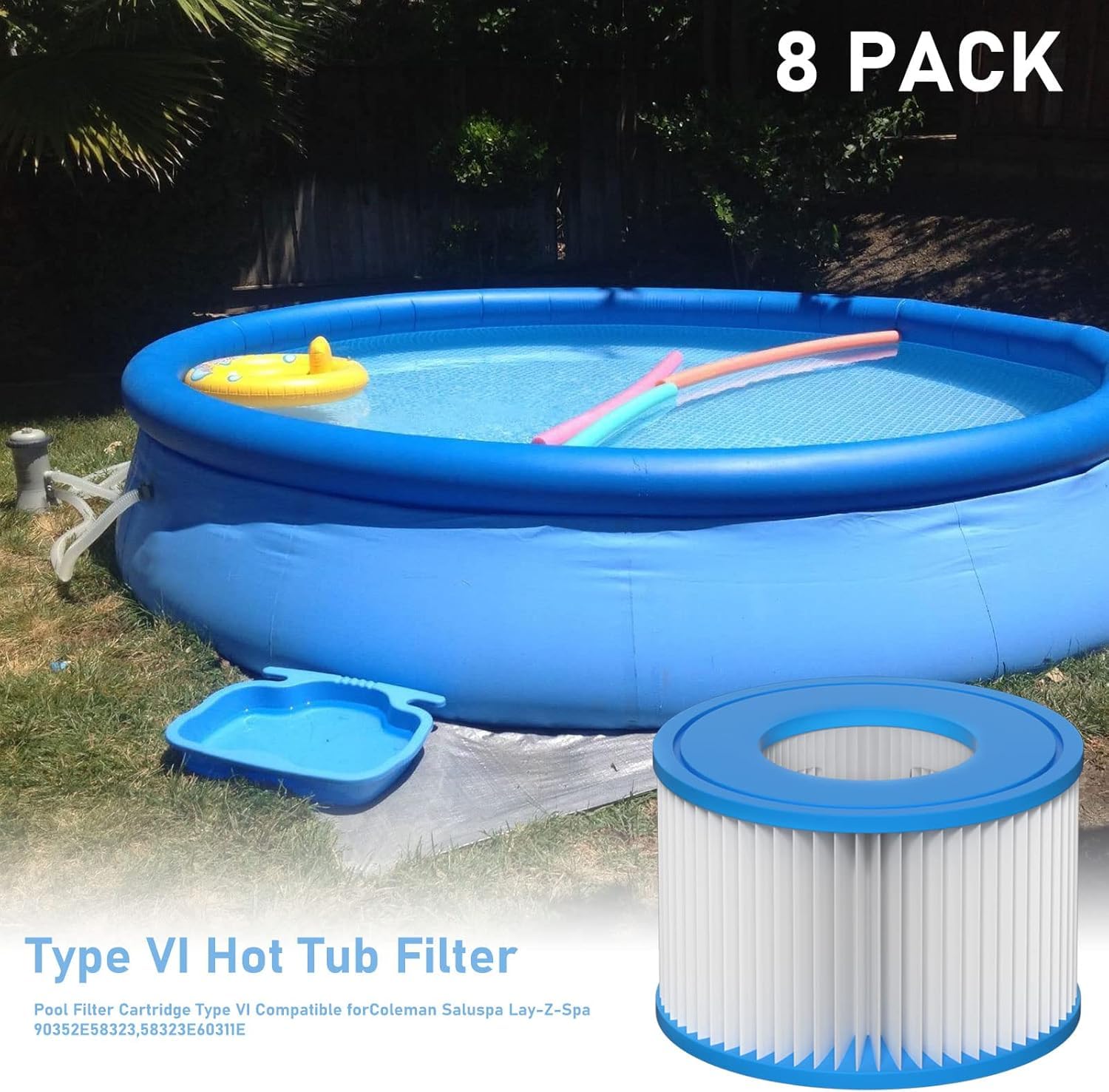 Spa Filter VI, 8 Stück Filterkartuschen VI für Bestway Miami, Monaco Lay-Z-Spa, Vegas, Palm Springs, Flowclear Pool Filter Ersetzt die Originalkartusche 58323
