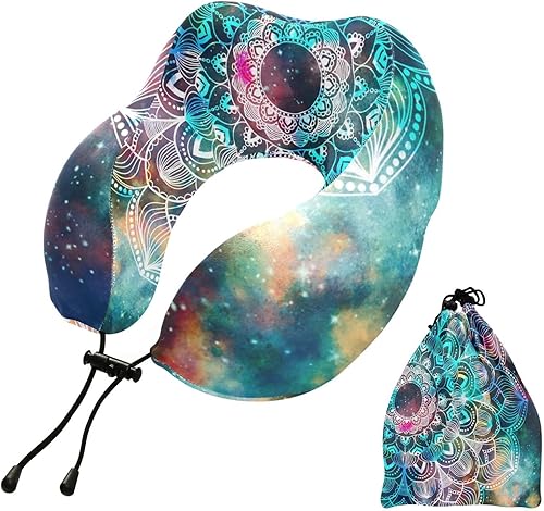 ALAZA Galaxy Mandala - Almohada para el cuello de viaje para dormir, kit de viaje en avión con clip a presión y bolsa de almacenamiento