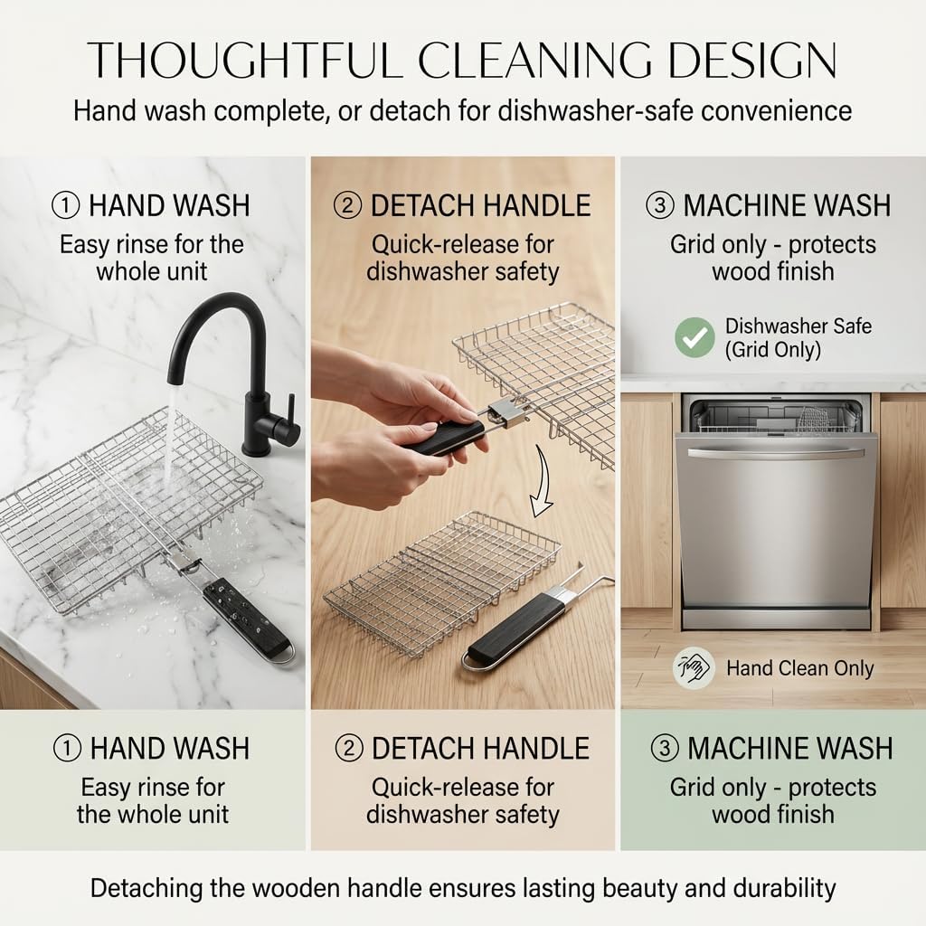 Grill Basket for Outdoor Grill - Heavy Duty Carbon Steel Fish Vegetable Grilling Baskets - Portable BBQ Accessories with Detachable Handle - Large 1.1 Inch Deep Net for Steak & Shrimp