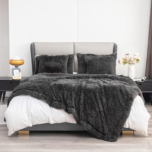 Miniatura 4 de YUSOKI Manta de piel sintética tamaño Queen (Morel, 90 x 90 pulgadas), almohadas anchas, manta de cama ligera de felpa suave y acogedora de