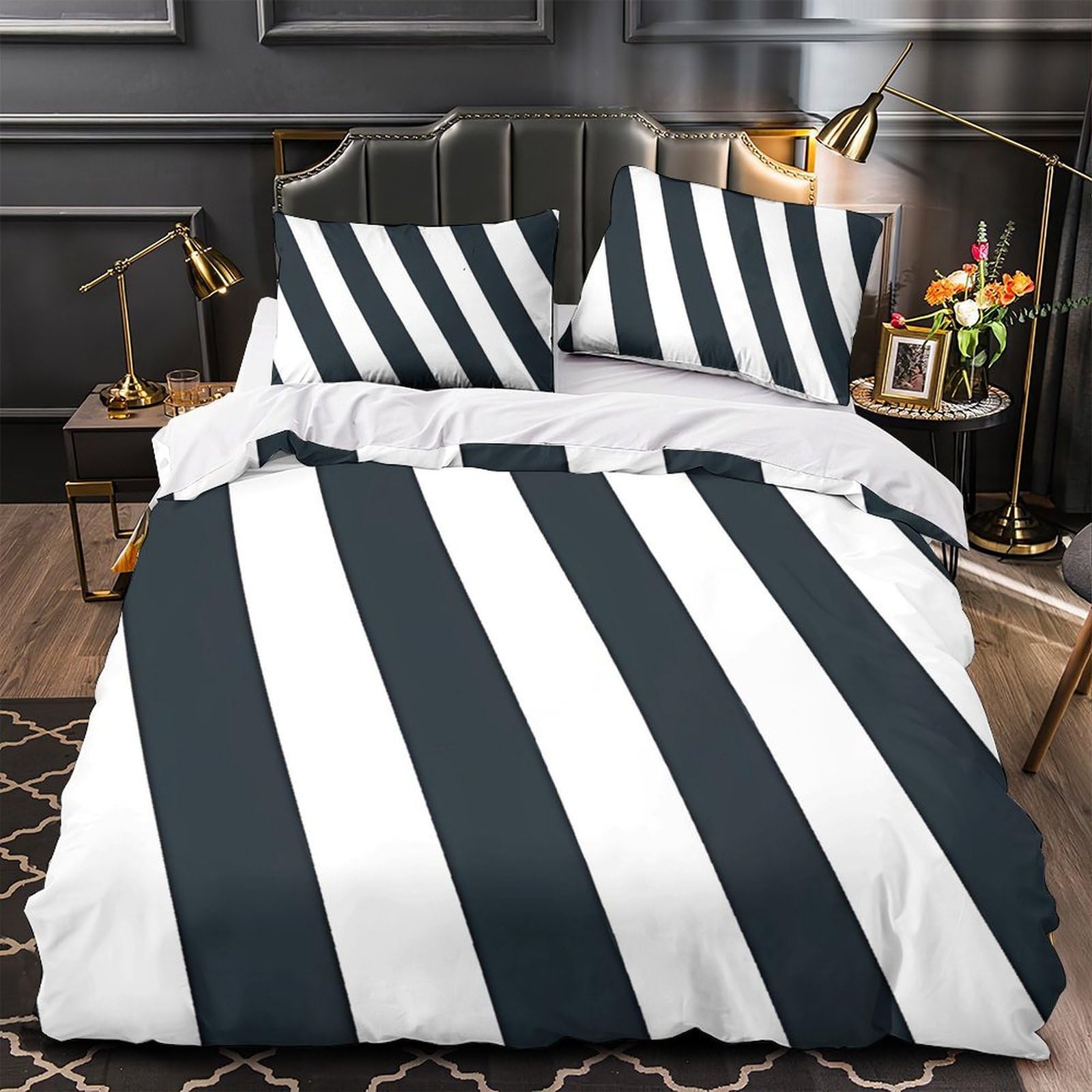 Parure de lit 3 pièces taie douce effet 3D Diagonal Stripes