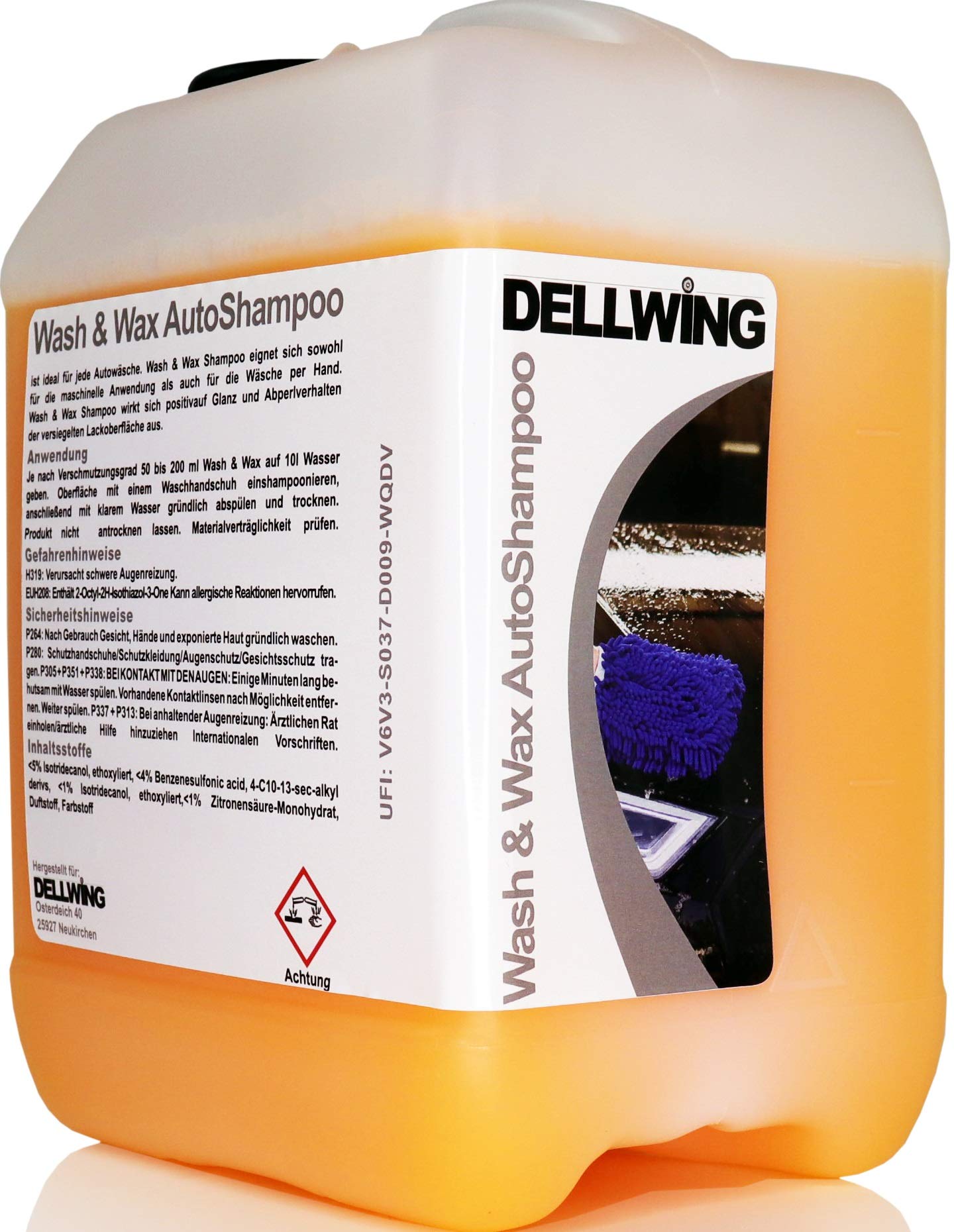 DELLWING Wash & Wax Autoshampoo mit Wachs 2,5 L - Hochprofessionelles Shampoo für Ihren Wagen - Verdünnbar bis 1:200 - Schöner, tiefer Glanz mit Abperlverhalten