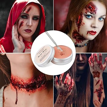 Halloween Makeup Kit, Scar Wax SFX Makeup Kit Fake Blood Set, Kit Includes Scar Wax, 6 Colors Bruise Face Body Paint Crayon, Fake Blood Spray+Dripping+Coagulated Gel, Spatula Sponges Tool (Set A)