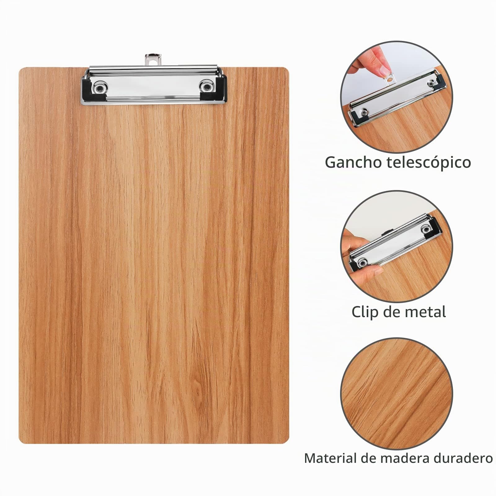 A4 Portapapeles de Madera con Pinza,10 Piezas Portapapele con Agujero Colgante,Clipboards Tablero de Escritura