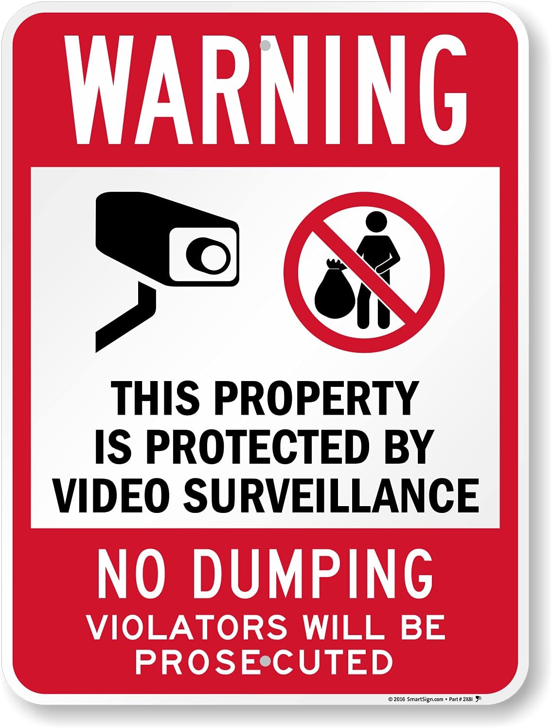 SmartSign 12" x 18" (2-Pack) No Dumping Yard Sign with 15" Metal H-Stake, Double Sided Property Protected by Camera Sign, 160 mil Thick Corrugated Plastic Lawn Signs, Water Resistant