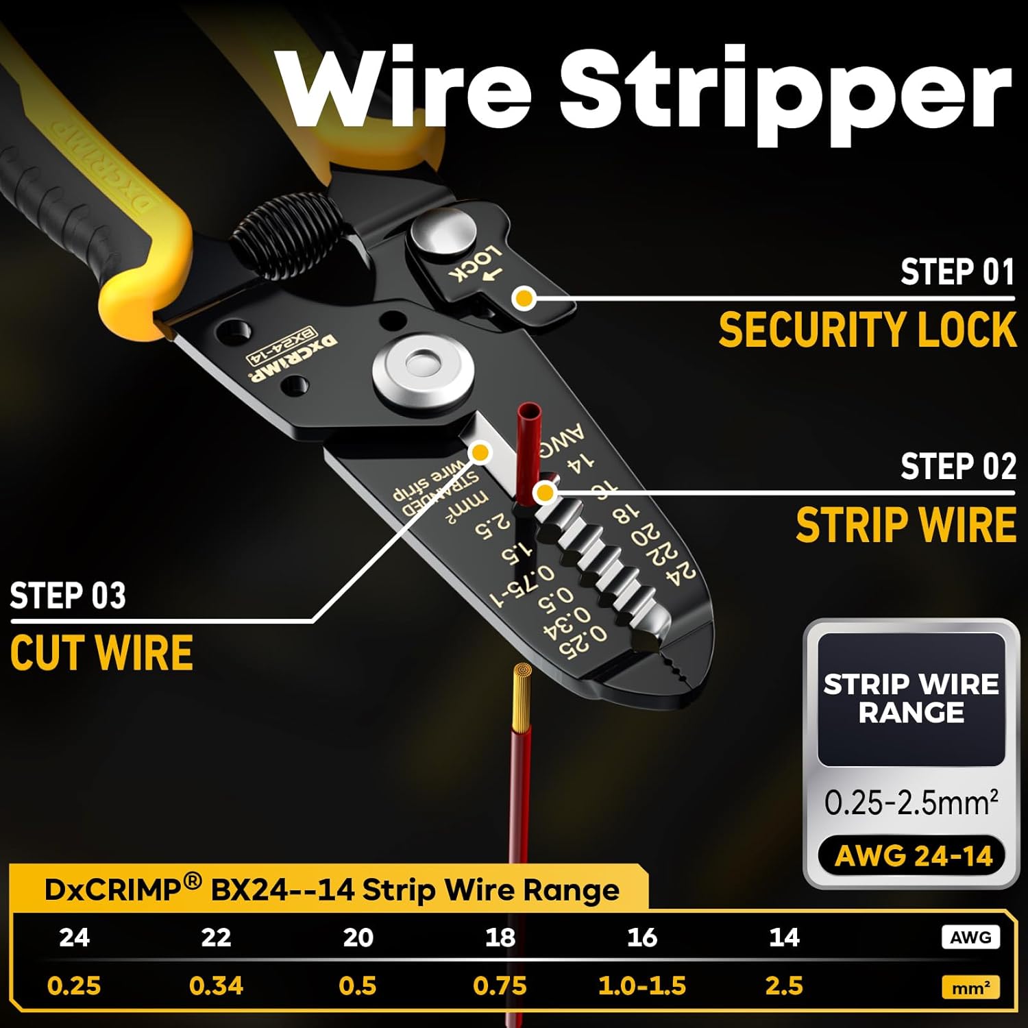 Crimping Tool Kit, 21-Type Open Spade & Quick-Disconnect Connector Set (2.8/3.9/4.8/6.3 mm) Non-Insulated Terminals with Wire Stripper, 24–14 AWG Ratcheting Crimper, for Auto, Appliance, DIY