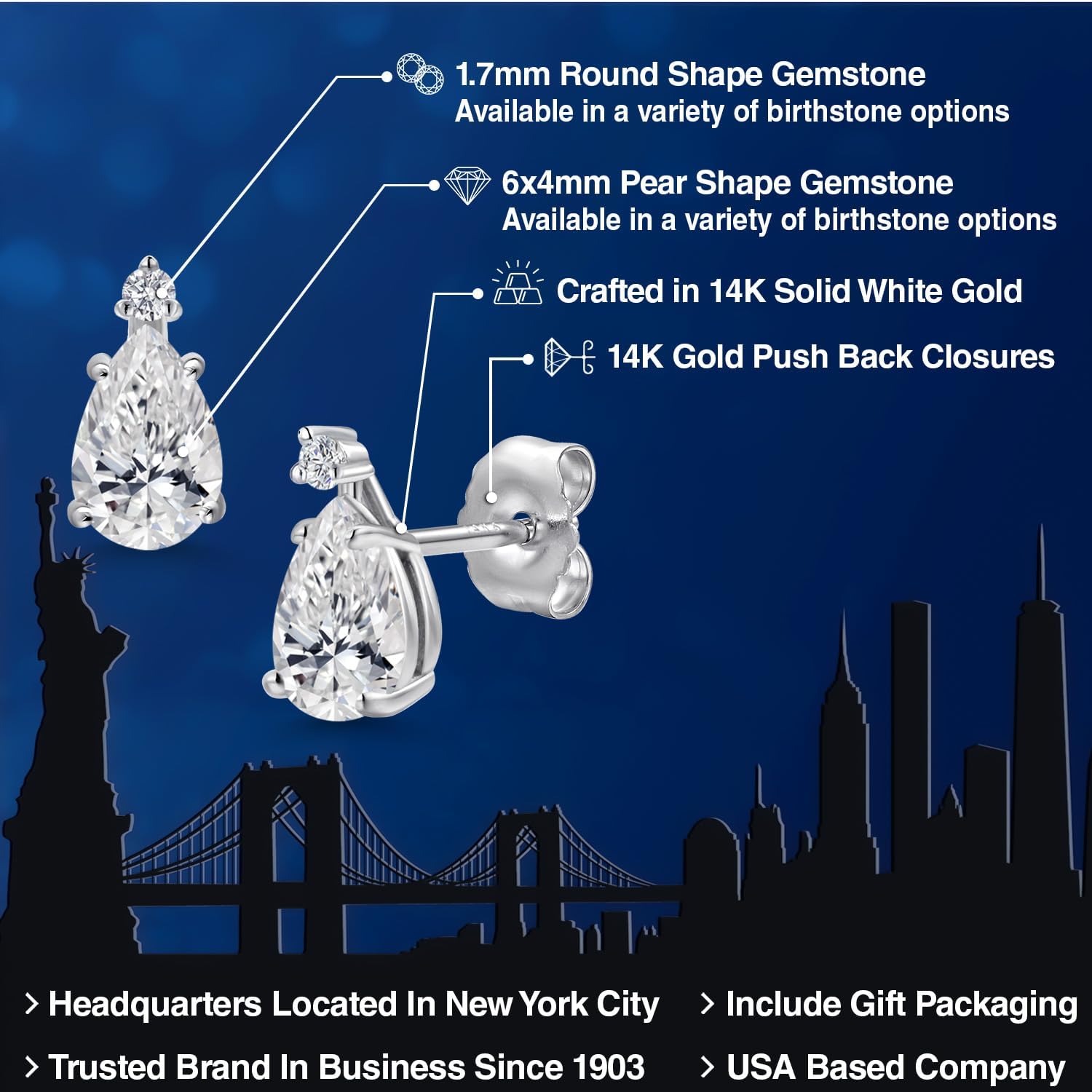 Gem Stone King 14K White Gold Lab Grown Diamond Teardrop Stud Earrings for Women | 0.74 Cttw | Gemstone April Birthstone | DEF Color | VVS-VS Clarity | Pear Shape 6X4MM - Image 2