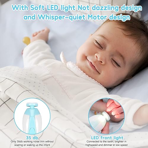 Miniatura 4 de Juego de lima de uñas eléctrica para bebés, cortaúñas eléctrico seguro para bebés con luz LED y 6 piezas de repuesto, apto para recién nacidos y